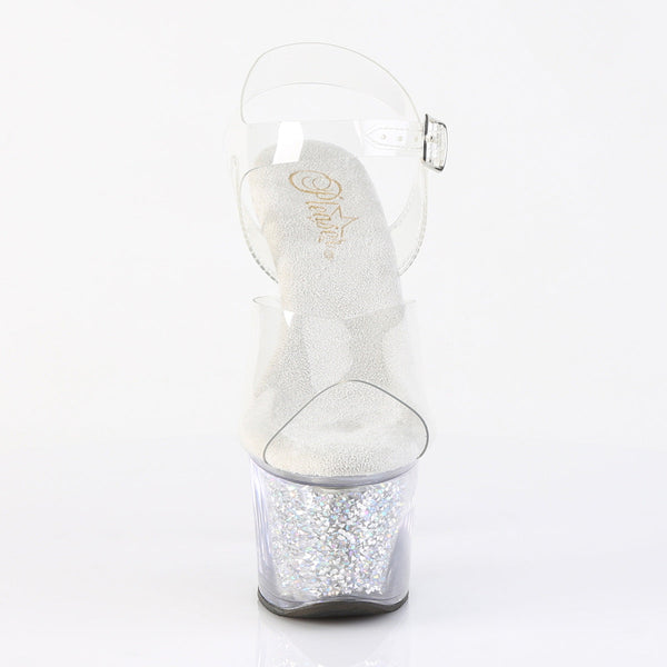 SKY-308RSI Plateau High Heel Sandaletten - Silber/Transparent Glitzer von Pleaser – Ansicht 3