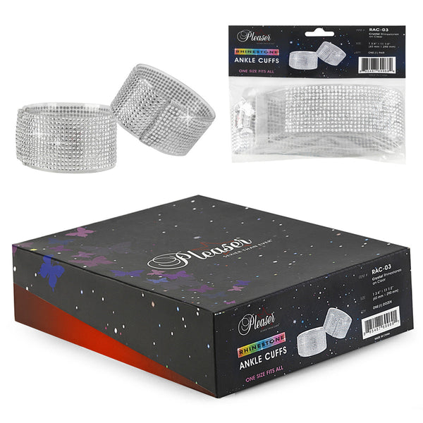 Ankle Cuffs Knöchelriemchen mit Glitzersteinchen Strass in Schwarz / Silber / Transparent von Pleaser