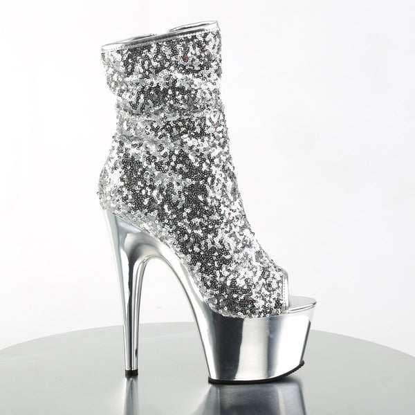 ADORE-1008SQ Plateau Stiefeletten - Silber von Pleaser – Ansicht 5