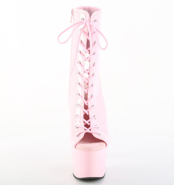 ADORE-1016 Plateau Peeptoe Stiefeletten Rosa Lack von Pleaser – Ansicht 2