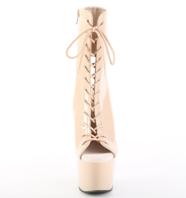 ADORE-1016 Plateau Peeptoe Stiefeletten Beige Lack von Pleaser – Ansicht 2