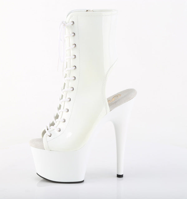 ADORE-1016 Plateau Peeptoe Stiefeletten Weiß Lack von Pleaser – Ansicht 3