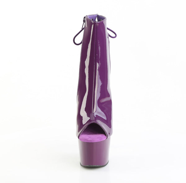 ADORE-1018 Plateau Peeptoe Stiefeletten Dunkel Lila Lack von Pleaser – Ansicht 2