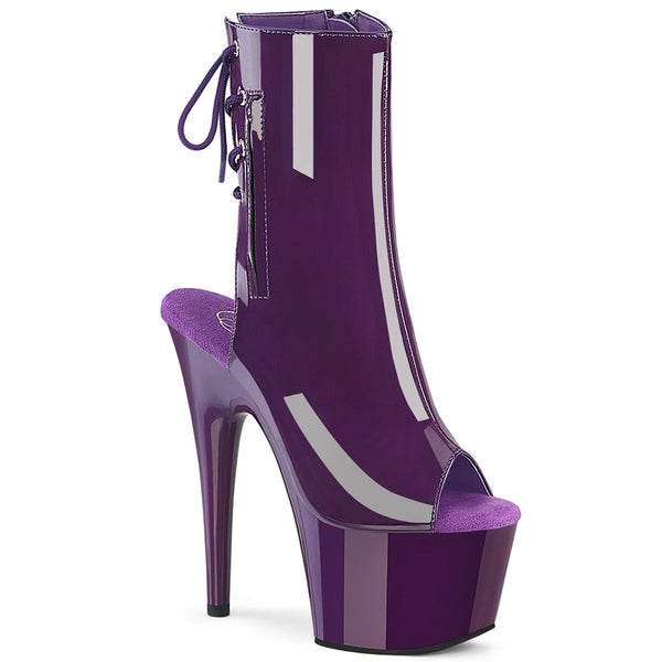 ADORE-1018 Plateau Peeptoe Stiefeletten Dunkel Lila Lack von Pleaser