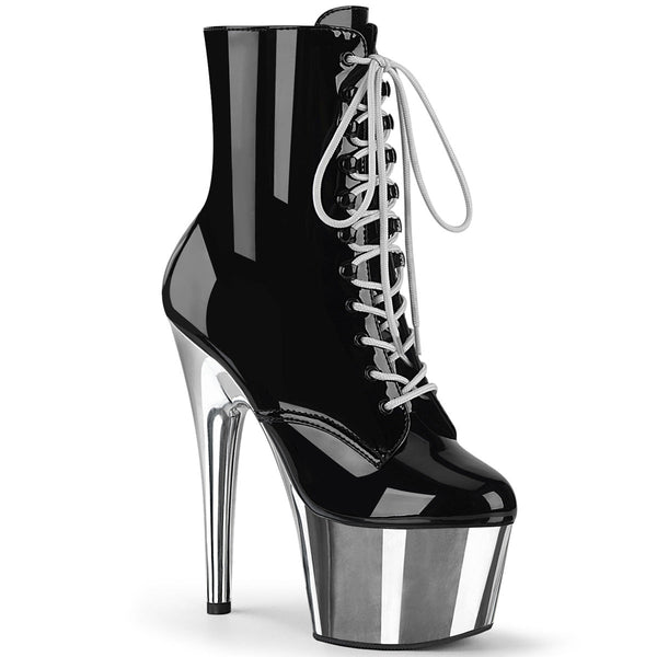ADORE-1020 Plateau Stiefeletten - Schwarz/Silber von Pleaser