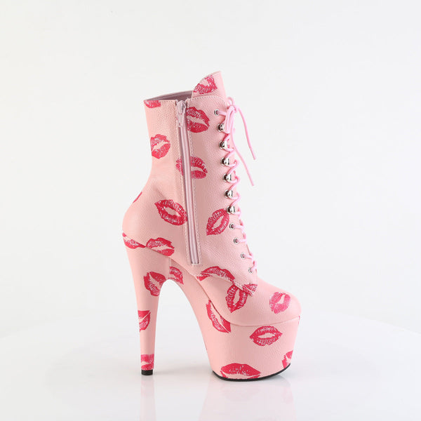 ADORE-1020KISSES - Plateau Stiefeletten - Rosa mit Muster | Pleaser