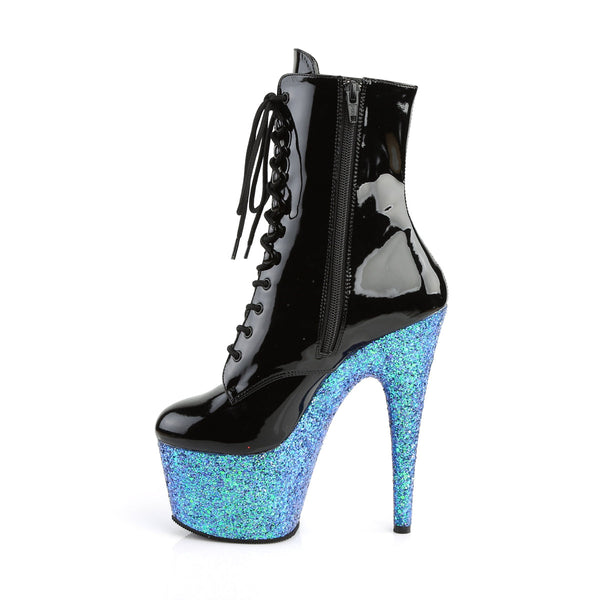 ADORE-1020LG Plateau Stiefeletten Schwarz Blau Glitzer von Pleaser – Ansicht 3