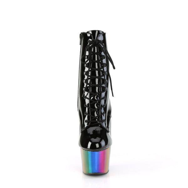 ADORE-1020RC Plateau Stiefeletten - Schwarz Lack/Regenbogen von Pleaser – Ansicht 2