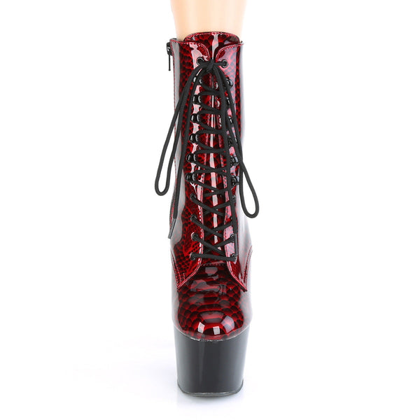 ADORE-1020SP Plateau Stiefeletten - Rot Schlangenprint von Pleaser – Ansicht 2