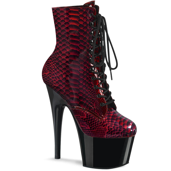 ADORE-1020SP Plateau Stiefeletten - Rot Schlangenprint von Pleaser