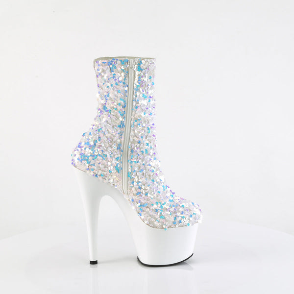 ADORE-1042SQ Plateau Stiefeletten Weiß/Mehrfarbig mit Pailletten von Pleaser – Ansicht 5