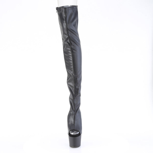 ADORE-3017 - Plateau Overknee Stiefel Peeptoe mit offener Verse - Schwarz Matt von Pleaser – Ansicht 2