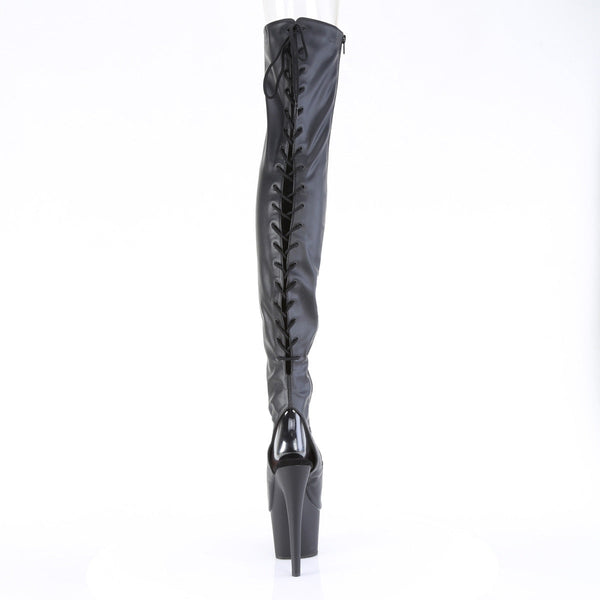 ADORE-3017 - Plateau Overknee Stiefel Peeptoe mit offener Verse - Schwarz Matt von Pleaser – Ansicht 4
