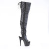 ADORE-3017 - Plateau Overknee Stiefel Peeptoe mit offener Verse - Schwarz Matt von Pleaser – Ansicht 5