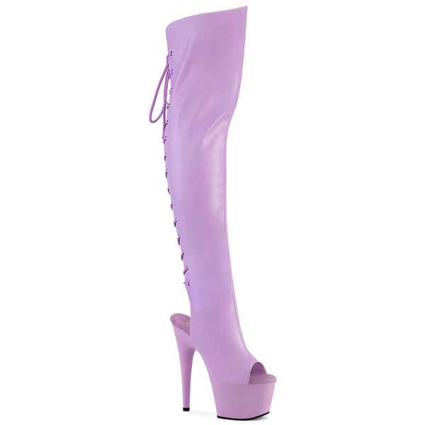 ADORE-3019 Plateau Peeptoe Overknee Stiefel Violett Matt von Pleaser