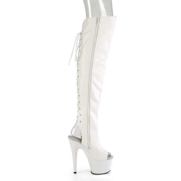 ADORE-3019 - Plateau Overknee Stiefel Peeptoe mit offener Verse - Weiß von Pleaser – Ansicht 5