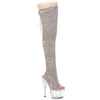 ADORE-3019C-RS Plateau Peeptoe Overknee Stiefel Silber Glitzer von Pleaser