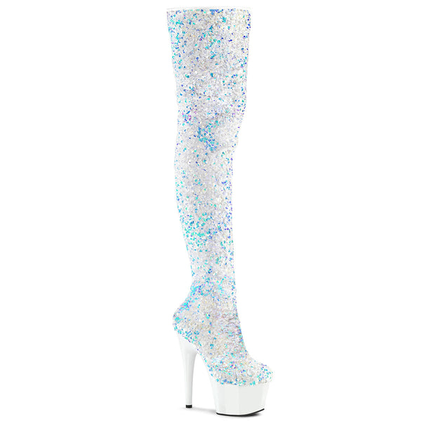 ADORE-3020 Plateau Overknee Stiefel Weiß Blau von Pleaser