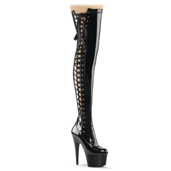 ADORE-3050 Plateau Overknee Stiefel Schwarz Lack von Pleaser