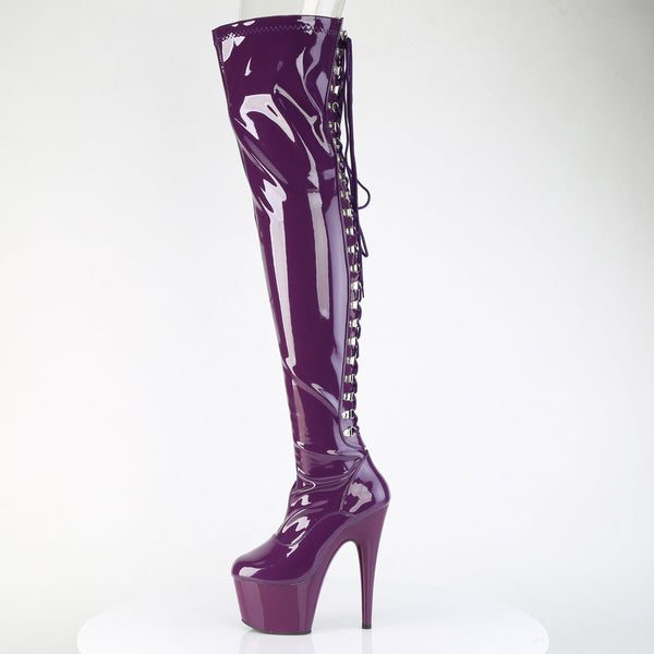 ADORE-3063 Plateau Overknee Stiefel Dunkel Violett Lack von Pleaser – Ansicht 3