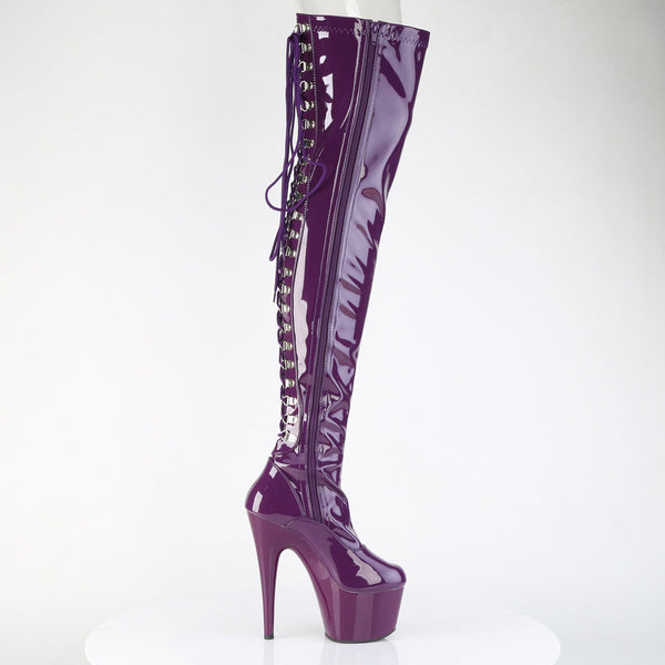 ADORE-3063 Plateau Overknee Stiefel Dunkel Violett Lack von Pleaser – Ansicht 5