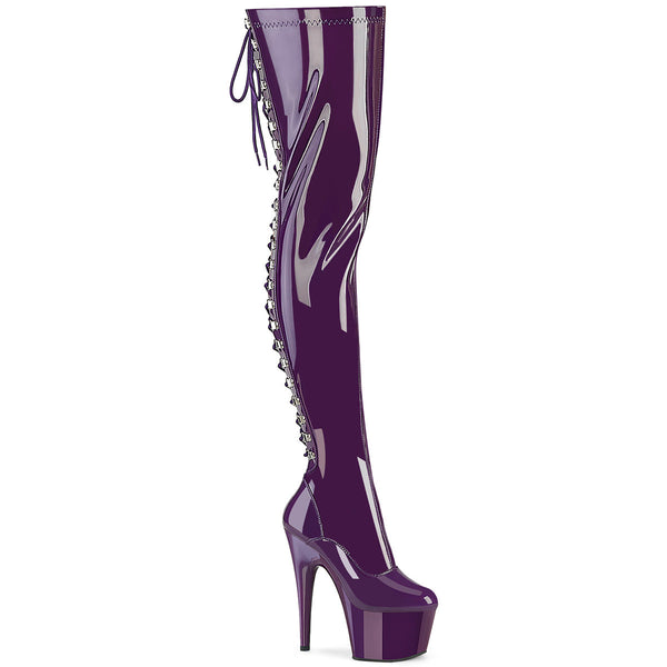 ADORE-3063 Plateau Overknee Stiefel Dunkel Violett Lack von Pleaser
