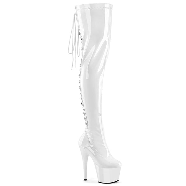 ADORE-3063 - Plateau Overknee Stiefel - Weiß Lack von Pleaser