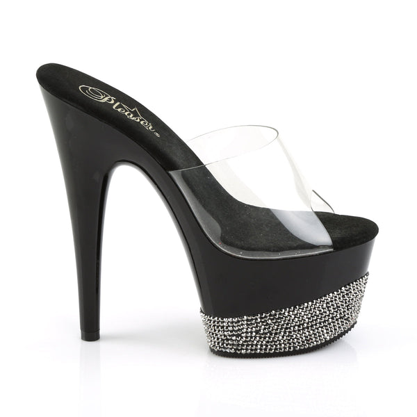ADORE-701-3 Plateau Pantoletten Transparent/Schwarz Strass von Pleaser – Ansicht 5