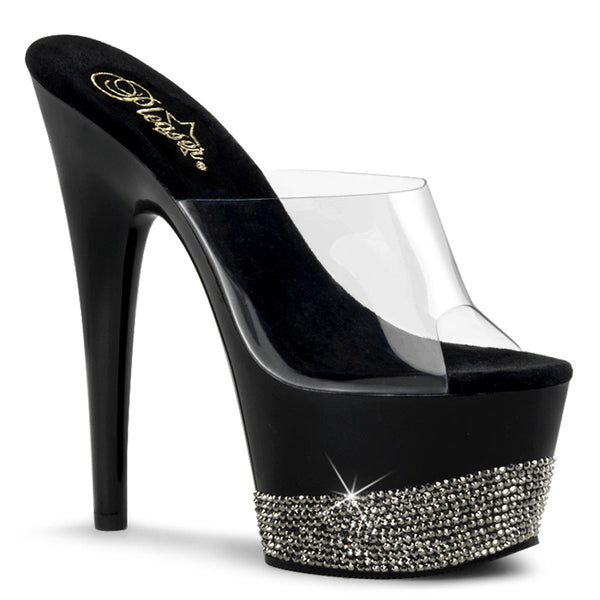 ADORE-701-3 Plateau Pantoletten Transparent/Schwarz Strass von Pleaser