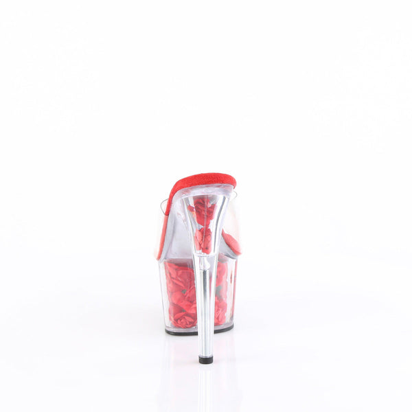 ADORE-701FL Plateau Pantoletten Rot Transparent Rosen von Pleaser – Ansicht 4