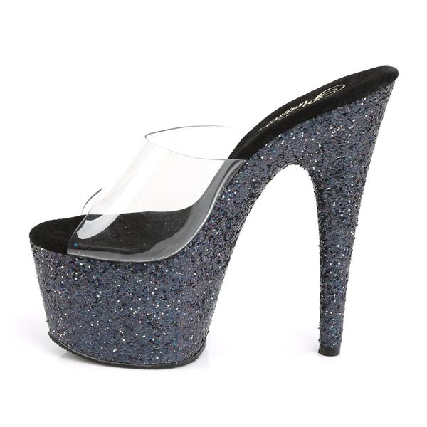 ADORE-701LG Plateau Pantoletten - Schwarz Glitzer von Pleaser – Ansicht 3
