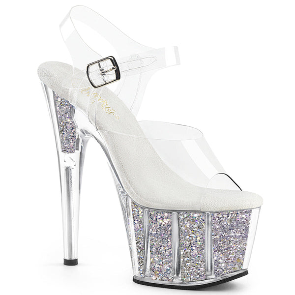 ADORE-708G Plateau Sandaletten - Silber Glitter von Pleaser