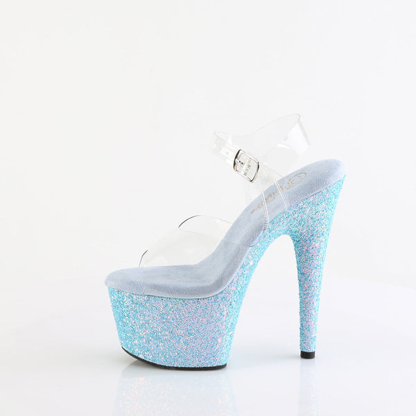 ADORE-708LG Plateau Sandaletten Baby Blau Glitzer von Pleaser – Ansicht 3