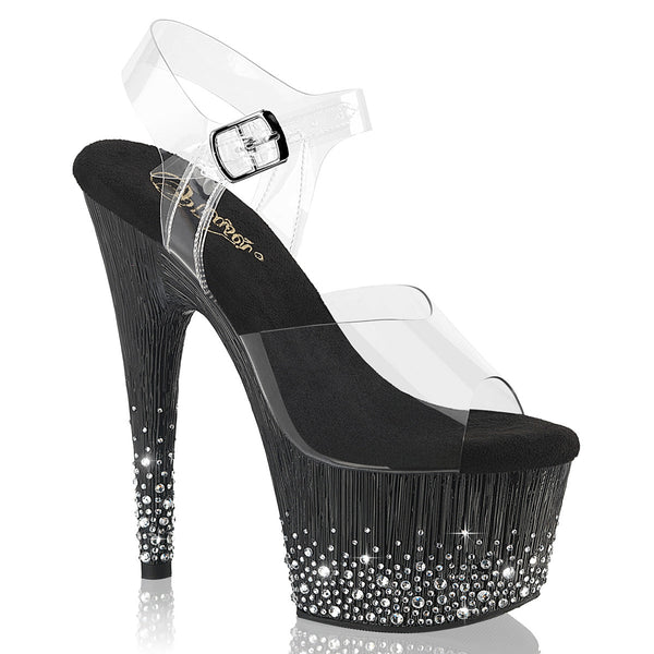 ADORE-708SPKL-01 Sandalette Plateauschuhe Schwarz Glitzer von Pleaser