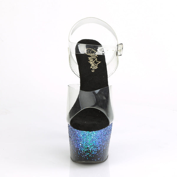 ADORE-708SS Plateau Sandaletten Schwarz/Blau Glitter von Pleaser – Ansicht 2