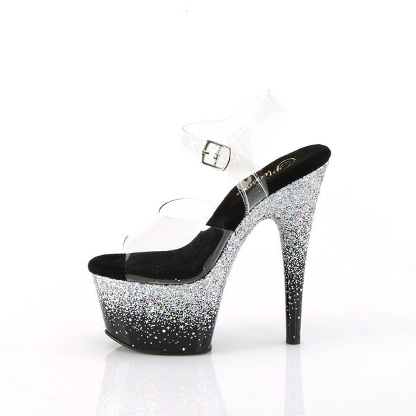 ADORE-708SS Plateau Sandaletten - Schwarz Silber Glitzer | Pleaser SALE