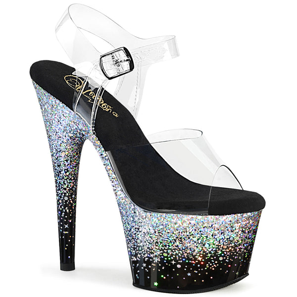 ADORE-708SS Plateau Sandaletten - Schwarz Silber Glitzer | Pleaser SALE