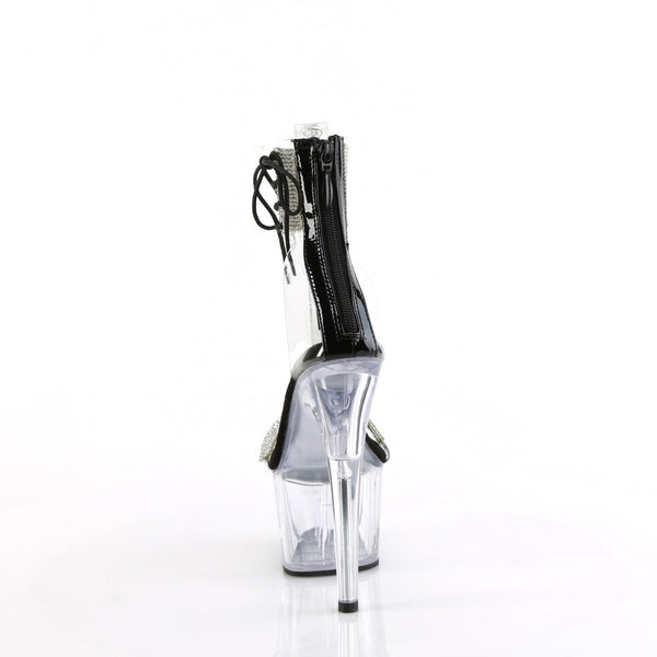 ADORE-727RS - Plateau High Heel Sandaletten - Schwarz/Transparent/Glitzer von Pleaser – Ansicht 4
