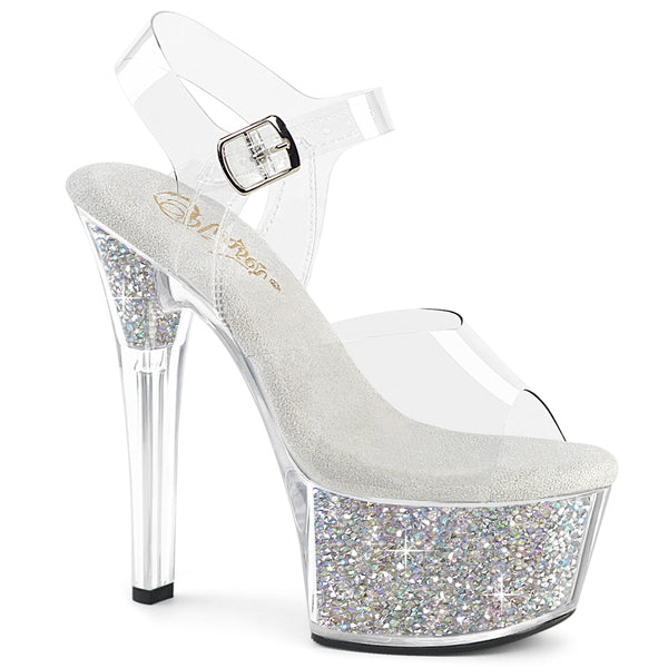 ASPIRE-608RSI Plateau High Heel Sandaletten - Silber Glitzer/Transparent von Pleaser
