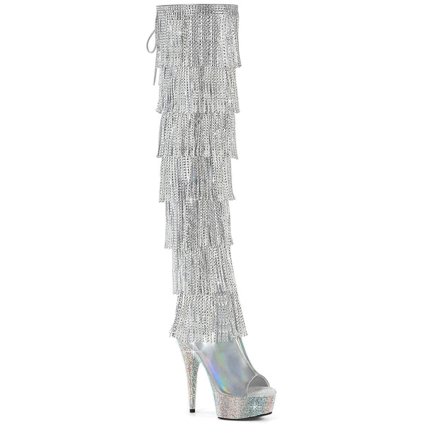 BEJEWELED-3017HG-RSF Overknee Plateau Stiefel mit Strass in silber von Pleaser