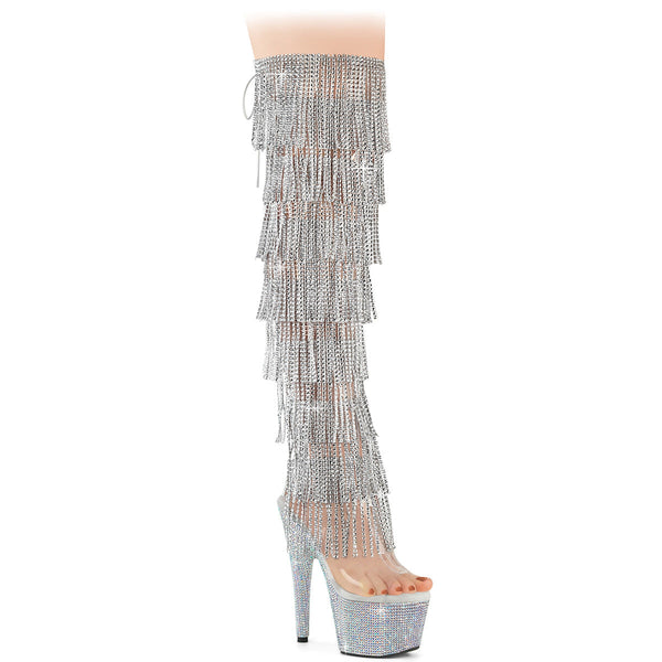 BEJEWELED-3019C-RSF- Overkneestiefel Plateaustiefel Silber von Pleaser