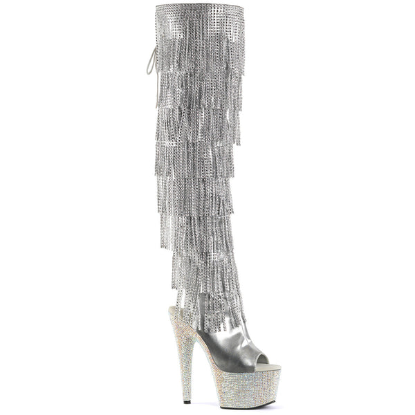 BEJEWELED-3019RSF-7 Plateau Overknee Stiefel Strass Silber von Pleaser