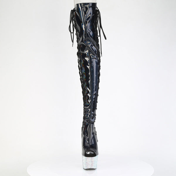 BEJEWELED-3052HG-7 OVERKNEE Plateau Stiefel - Schwarz Lack Holo Effekt von Pleaser – Ansicht 2