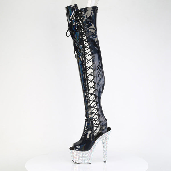 BEJEWELED-3052HG-7 OVERKNEE Plateau Stiefel - Schwarz Lack Holo Effekt von Pleaser – Ansicht 3