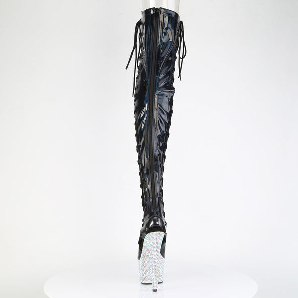 BEJEWELED-3052HG-7 OVERKNEE Plateau Stiefel - Schwarz Lack Holo Effekt von Pleaser – Ansicht 4