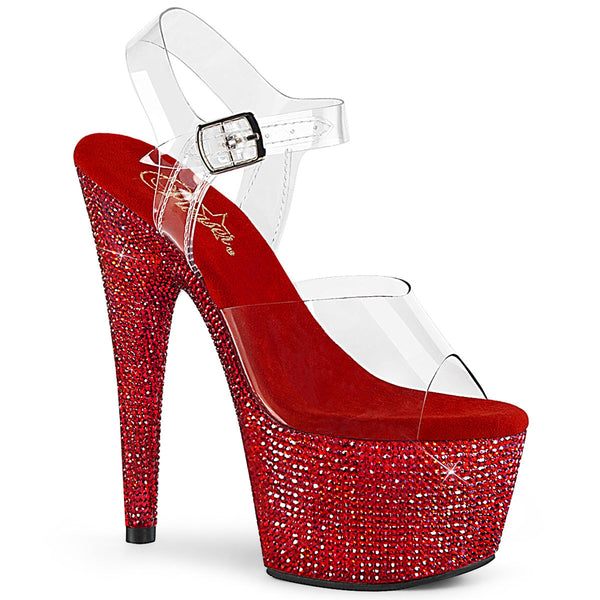 BEJEWELED-708DM Sandalette Plateauschuhe Rot Glitzer von Pleaser