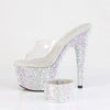 BEJEWELED-712MS Plateau High Heel Pantoletten mit Strasssteinen und Ankle Cuffs - Silber von Pleaser – Ansicht 3