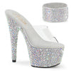 BEJEWELED-712MS Plateau High Heel Pantoletten mit Strasssteinen und Ankle Cuffs - Silber von Pleaser