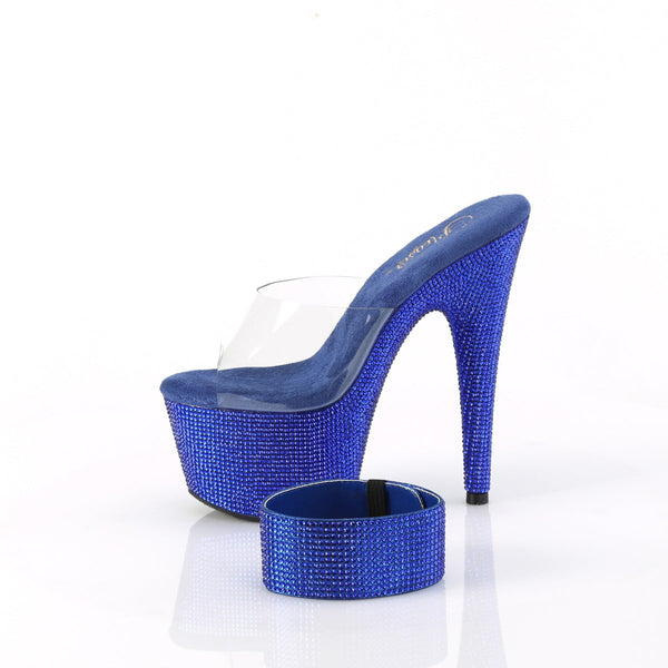 BEJEWELED-712RS Sandalette Plateauschuhe Blau Glitzer von Pleaser – Ansicht 3