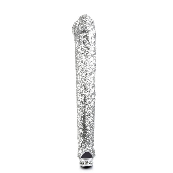 BLONDIE-R-3011 Plateau Overknee Stiefel - Silber von Pleaser – Ansicht 2